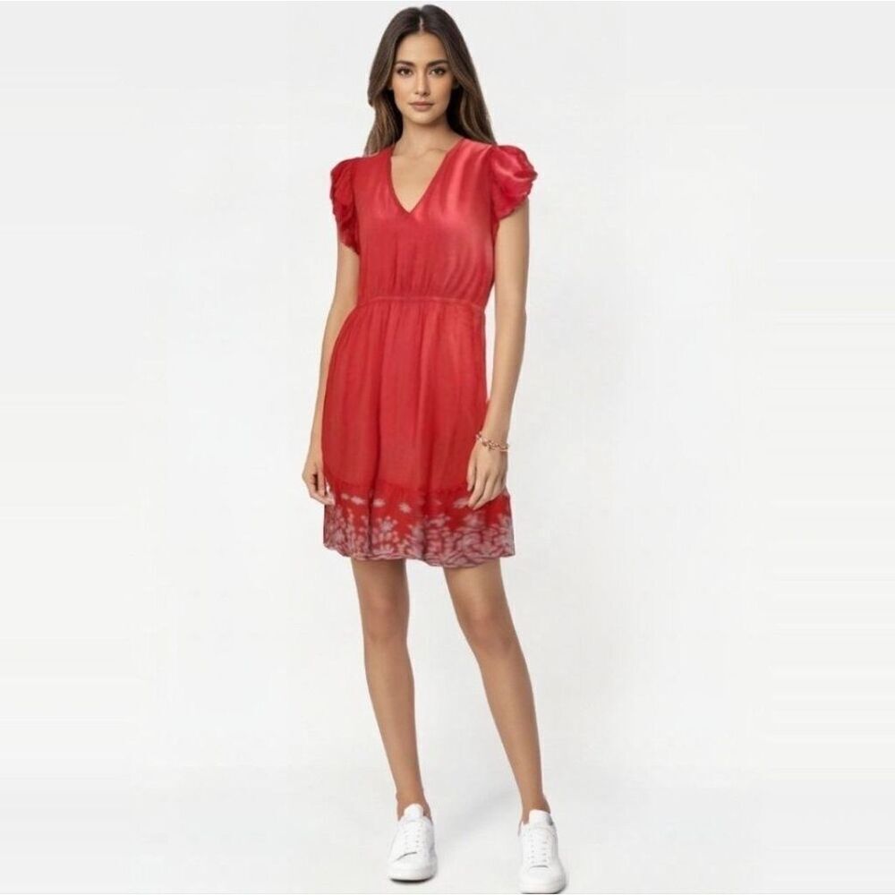 ✨Solitaire Summer Eyelet Casual Short Sleeve Ruffle Detail Sz M Dress Coral✨